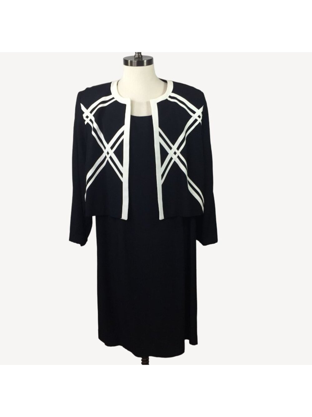 Vintage John Roberts Woman 2 Pc Set Dress Jacket Black White Formal Size 22W